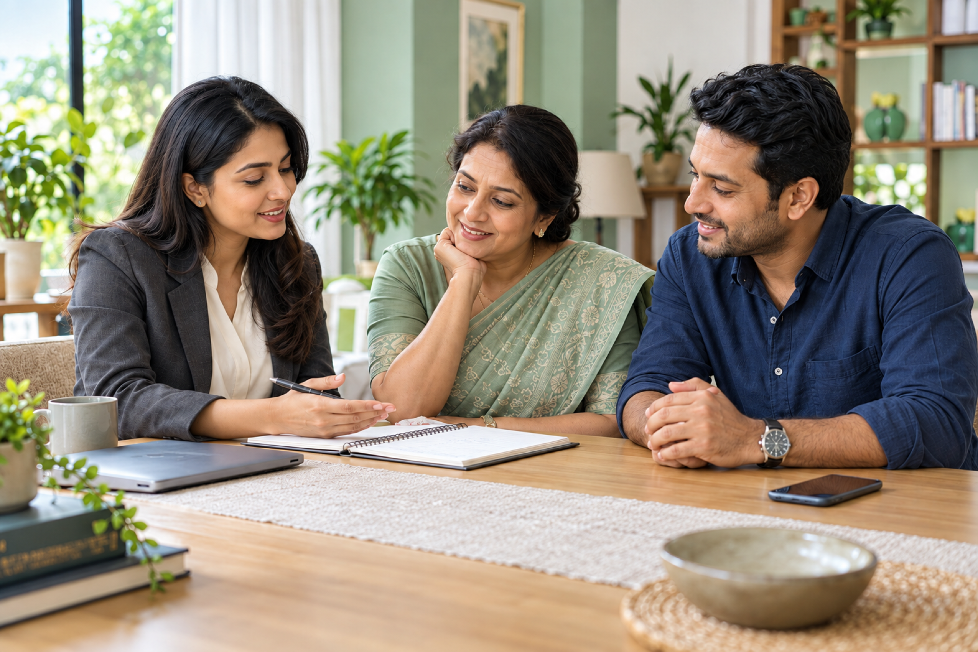 A financial advisor speaking with a family